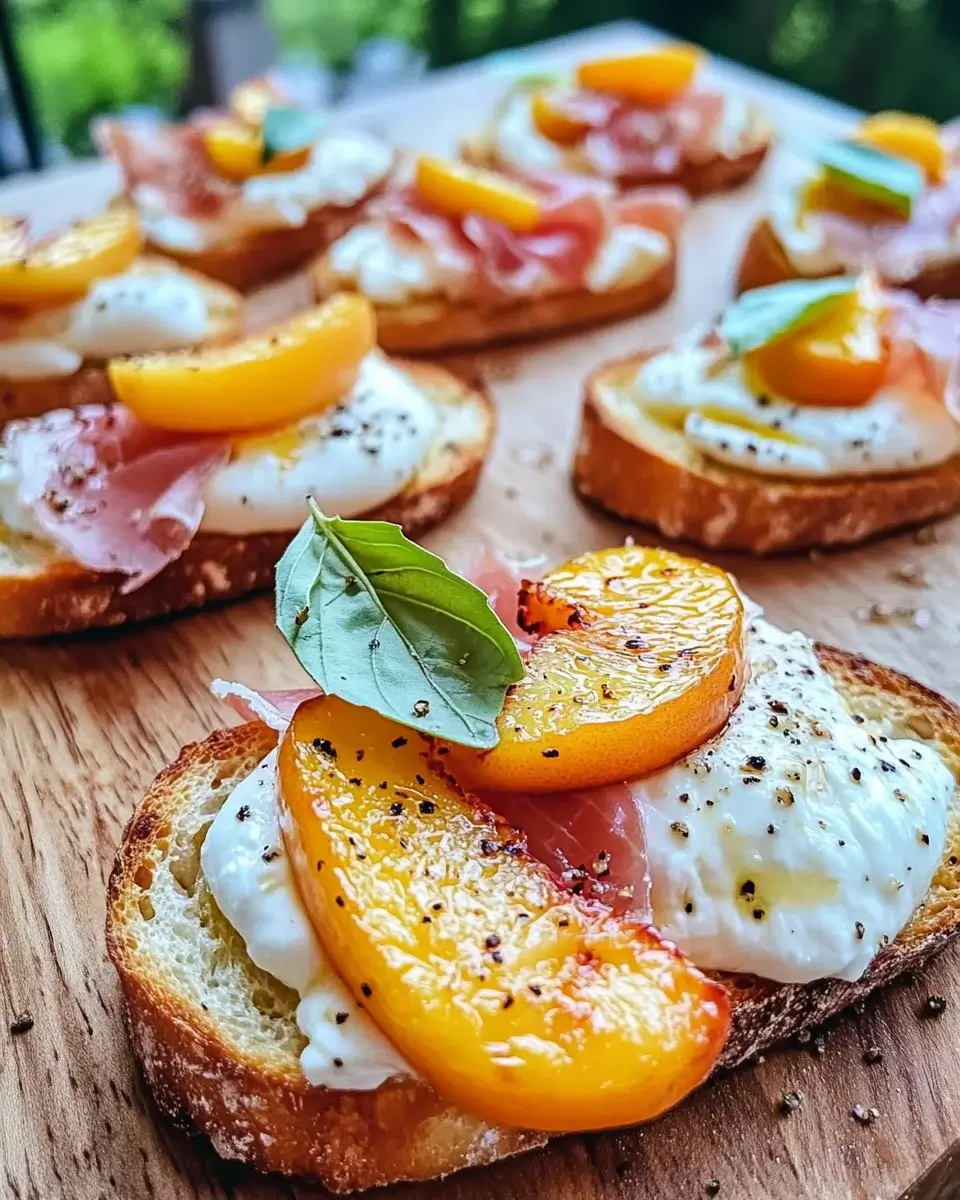 Cheesy Burrata Crostini with Prosciutto and Peaches: Try This Delight!