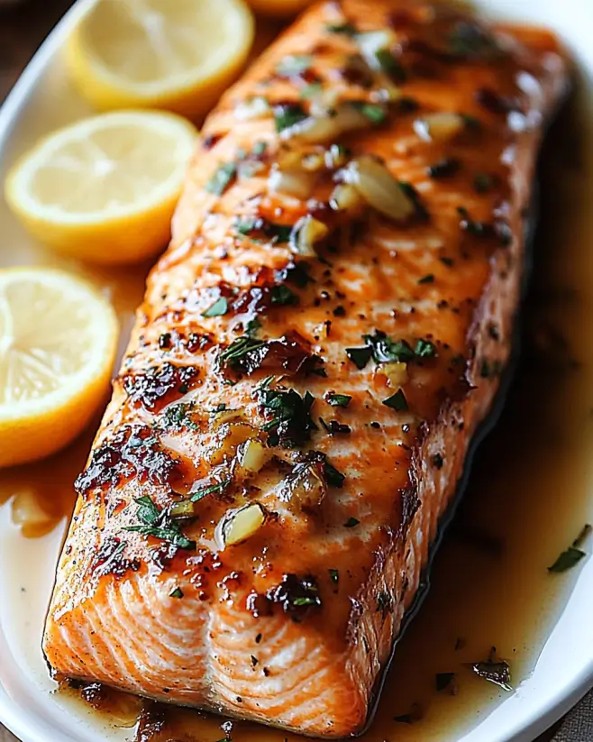 Glazed Brown Sugar Soy Salmon with Garlic and Lemon Cooked to Perfection!