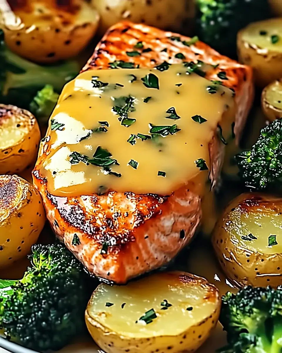 Lemon Butter Salmon with Crispy Potatoes and Broccoli made easy!