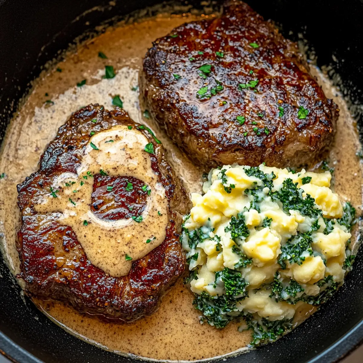 Savor Gaelic Irish Steaks with Whiskey Cream and Colcannon