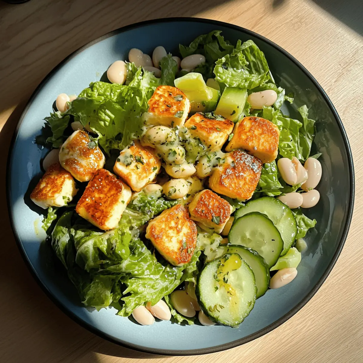 Honey-Glazed Halloumi + White Bean Salad with Creamy Herb Dressing Bliss