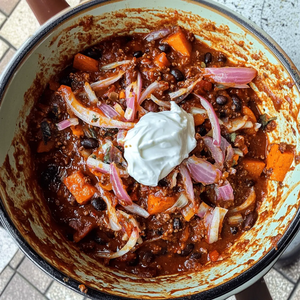 Chipotle Black Bean + Sweet Potato Chilli with Coriander Yogurt