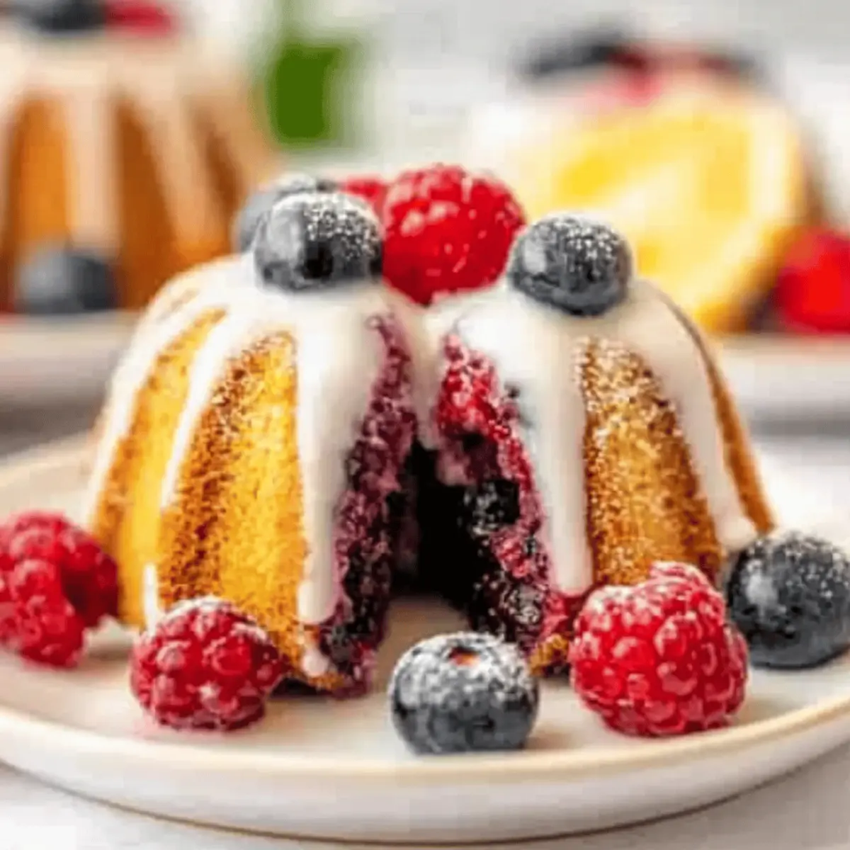 Mini Berry Bundt Cakes with Cream Cheese Glaze