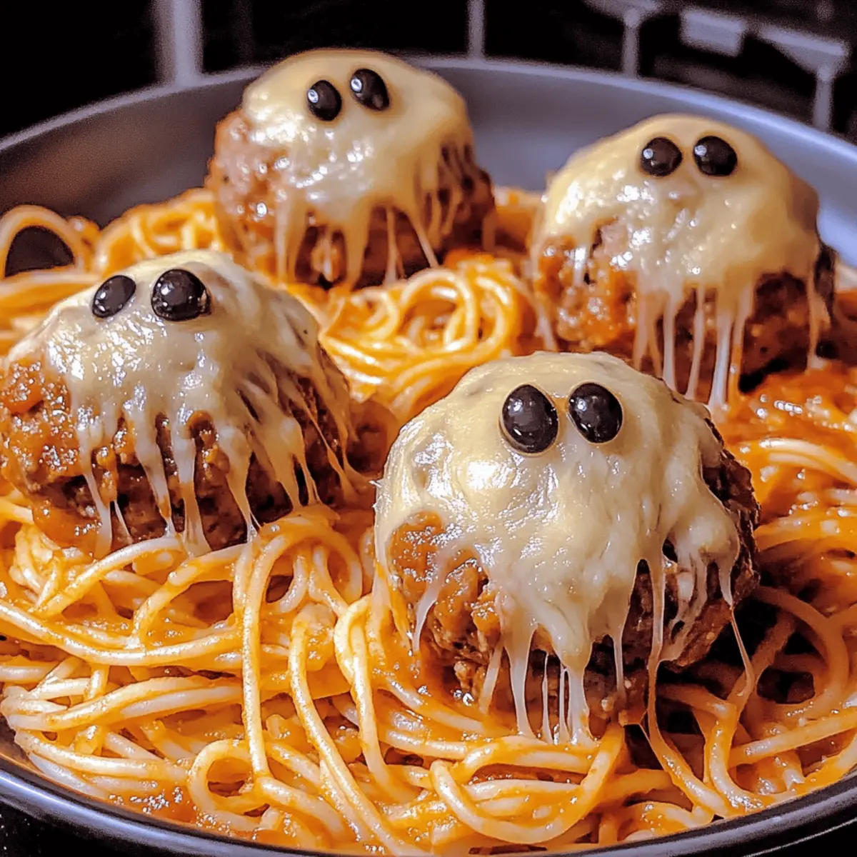 Spooky Spaghetti and Cheese Stuffed Meatballs