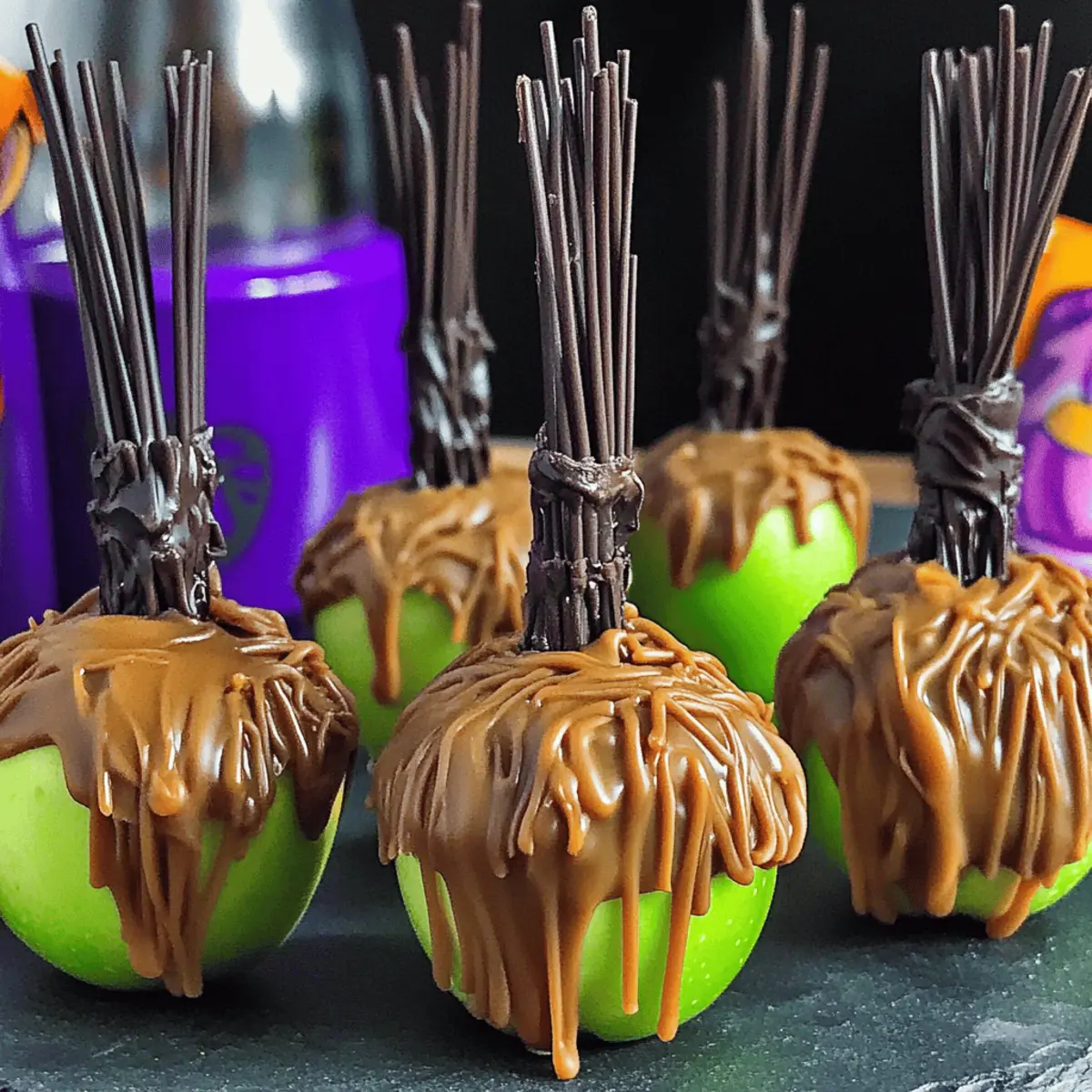 Delicious Caramel Apple Witch Broomsticks for Easy Halloween Fun