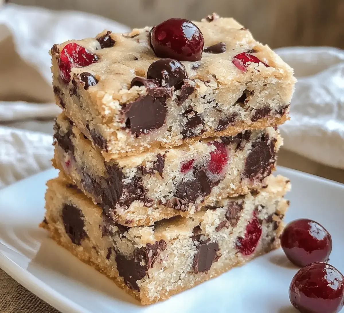 Chocolate Chip Maraschino Cherry Shortbread Bars