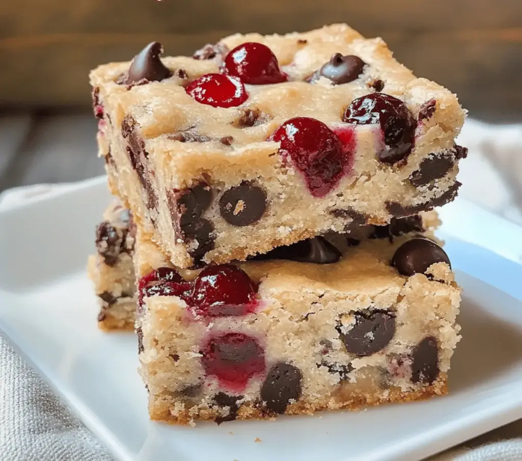 Chocolate Chip Maraschino Cherry Shortbread Bars