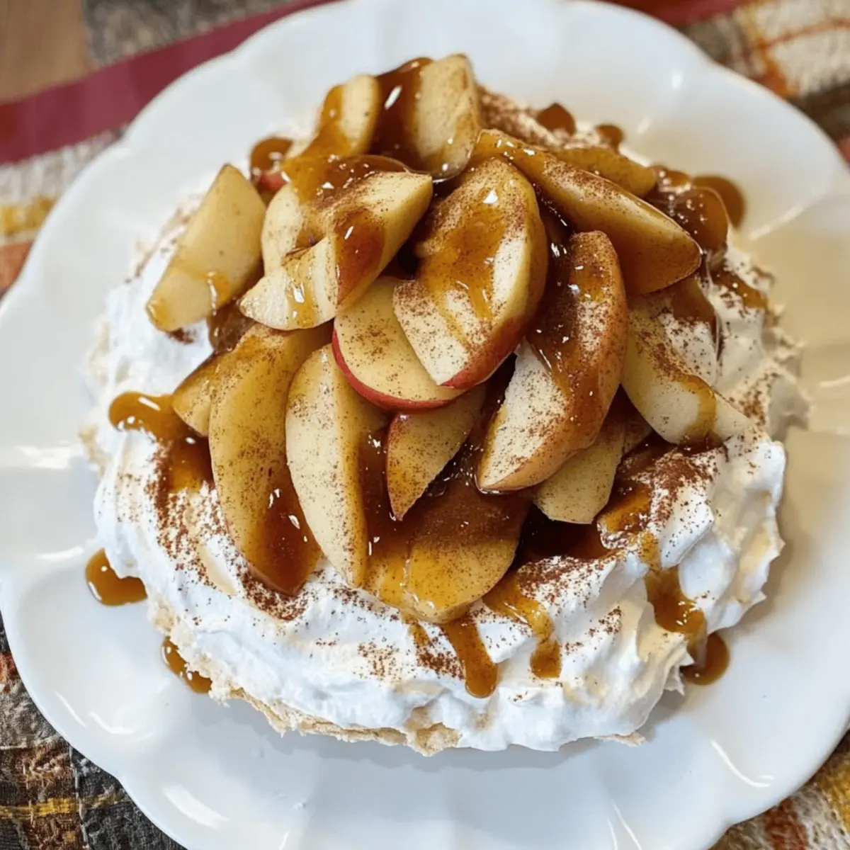 Fall Pavlova with Caramelized Apples and Cinnamon Whipped Cream Bliss
