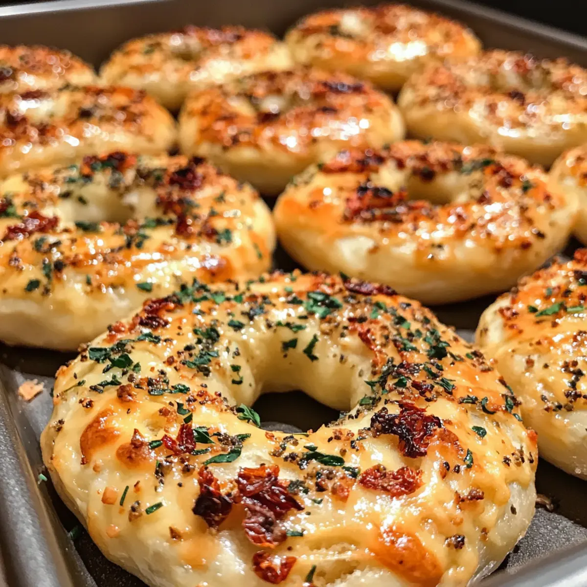 Sourdough Sun Dried Tomato Bagels with Herbs and Cheese Bliss