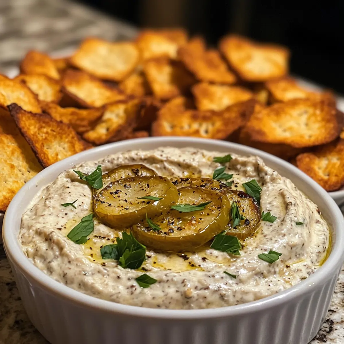 Zesty Pepperoncini Dip with Crispy Homemade Bagel Chips