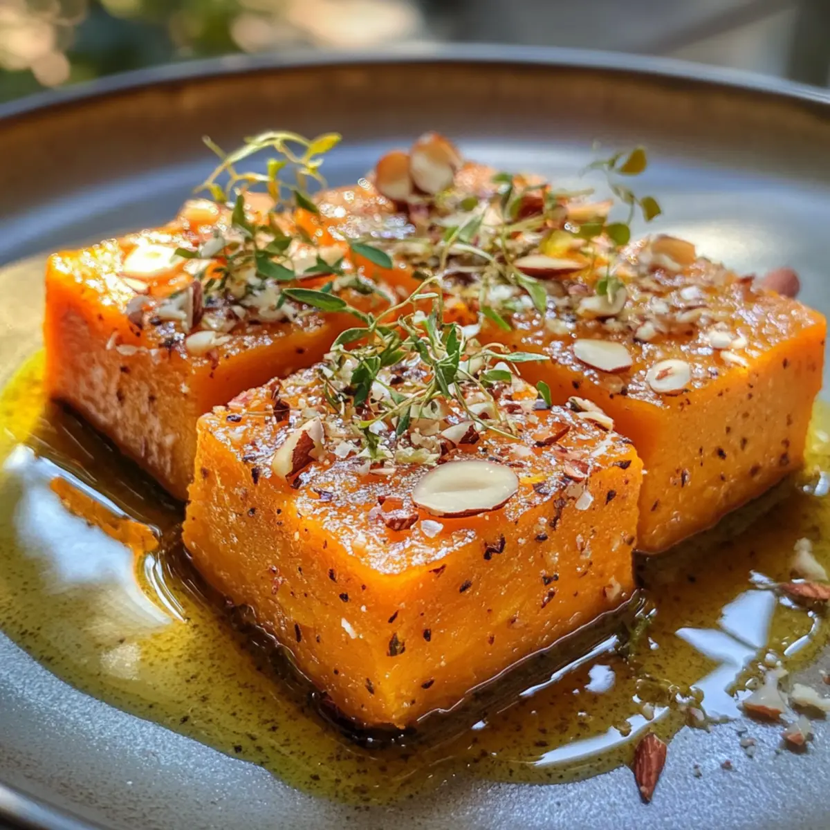 Decadent Sweet Potato Fondant with Smoked Almond Cream & Rosemary Oil