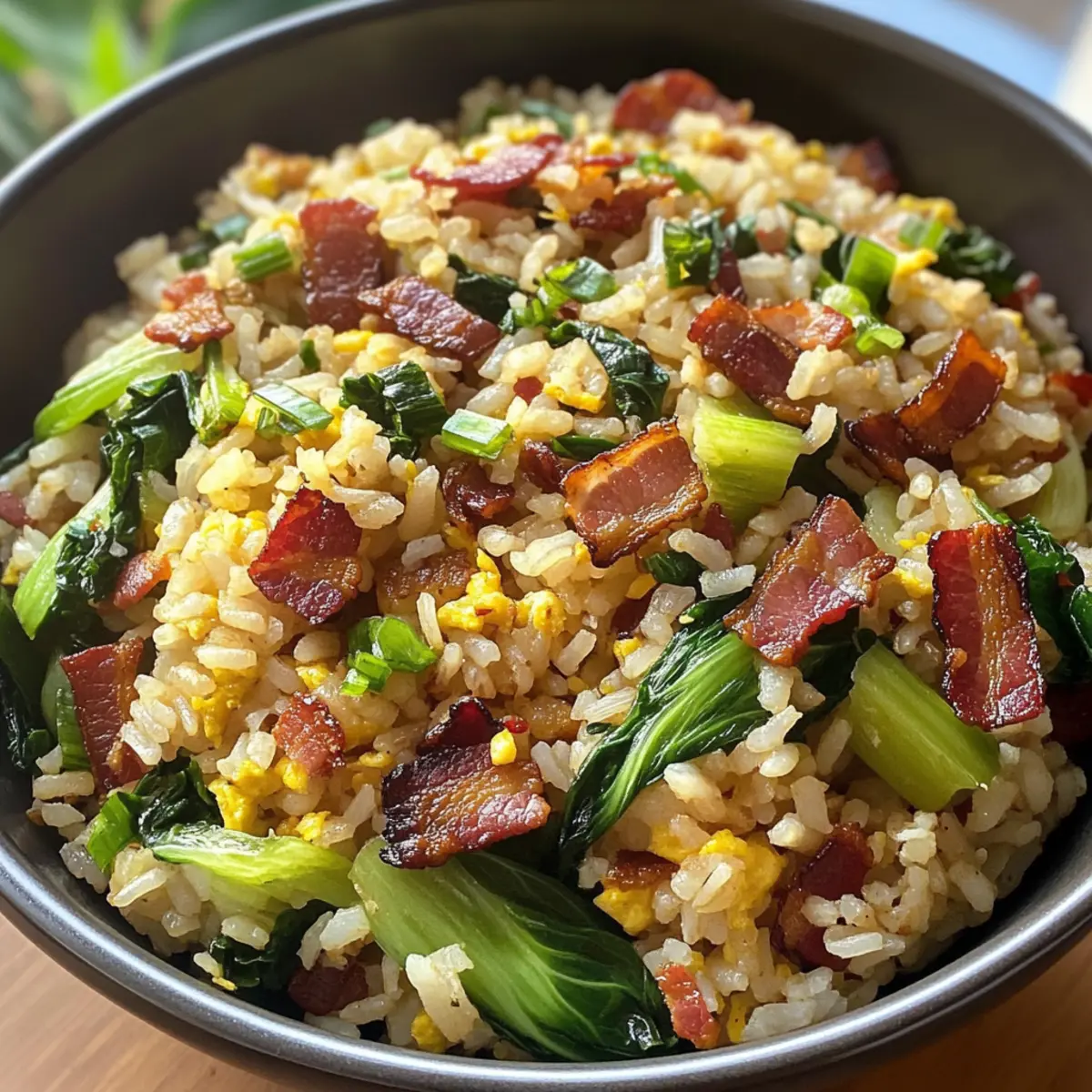 Bok Choy Fried Rice with Bacon: A Smoky Flavor Delight