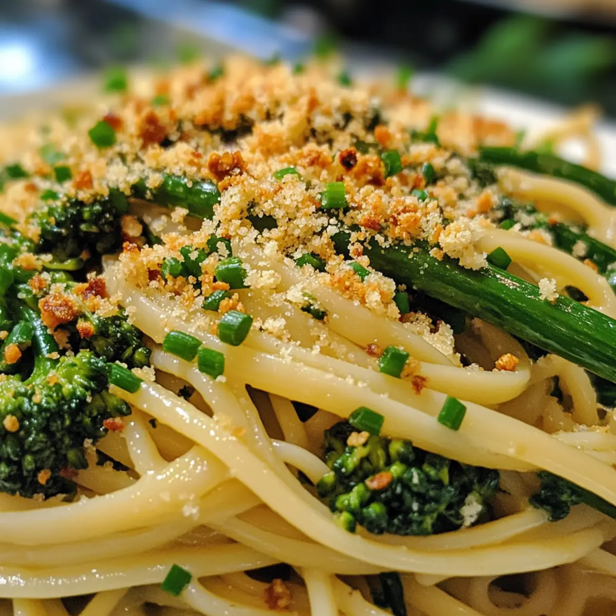 Green Olive Linguine with Broccolini & Breadcrumbs Bliss
