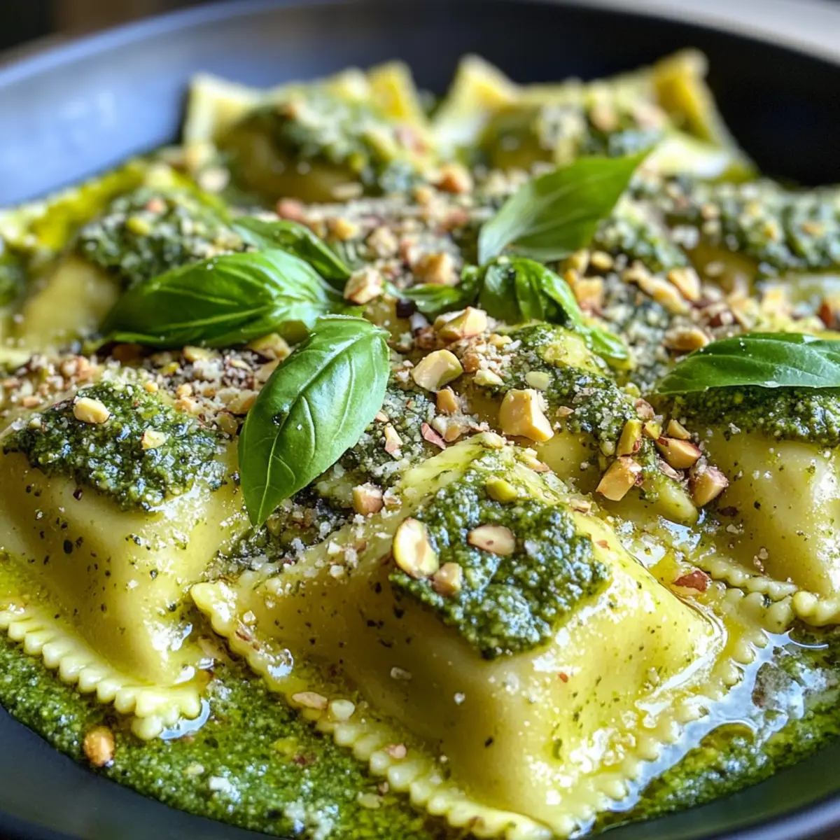 Ravioli with Pistachio Pesto for a Quick Gourmet Delight
