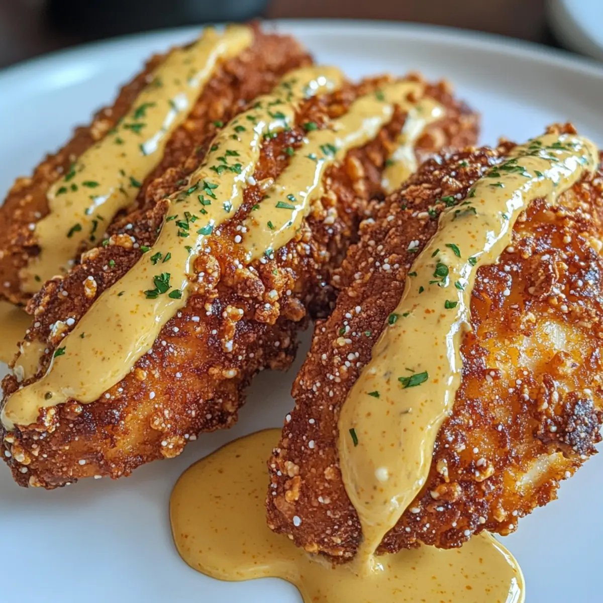 Crispy Pretzel Chicken with Mustard-Cheddar Sauce Bliss