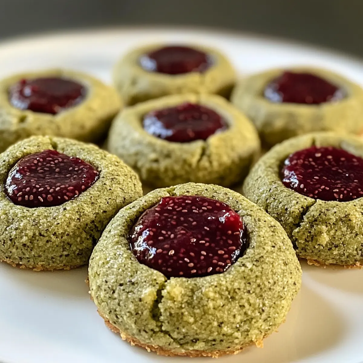 Delicious Matcha Thumbprint Cookies with Raspberry Chia Jam