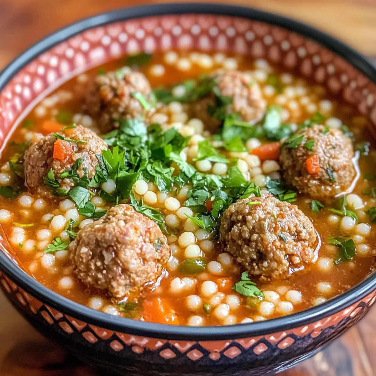 Mini Moroccan Meatball Couscous Soup