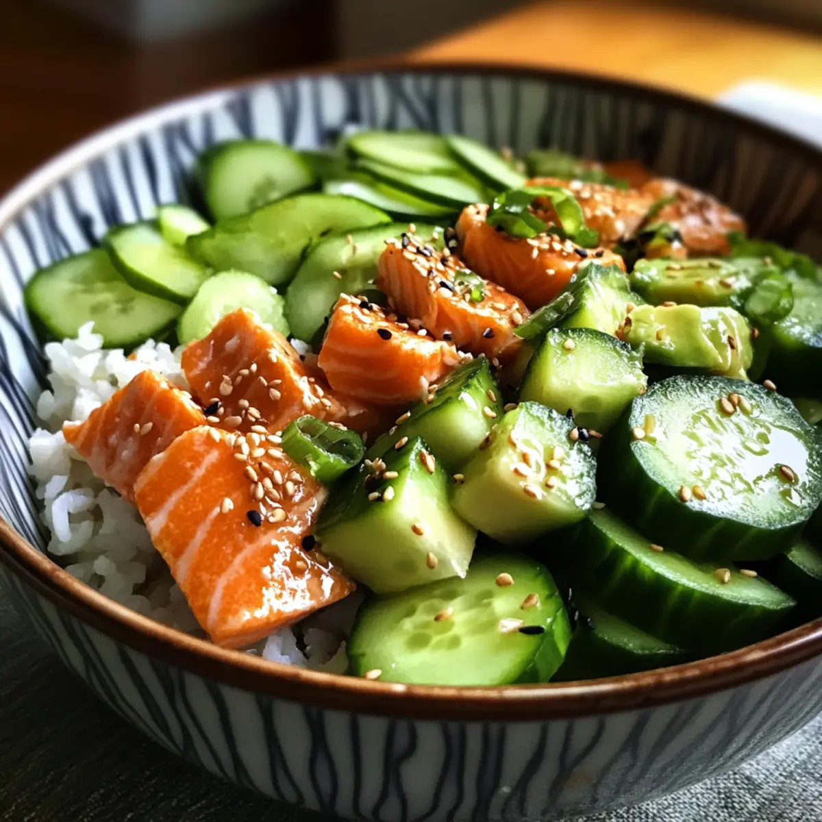 Crispy Rice Salmon Cucumber Salad with Creamy Asian Dressing Delight