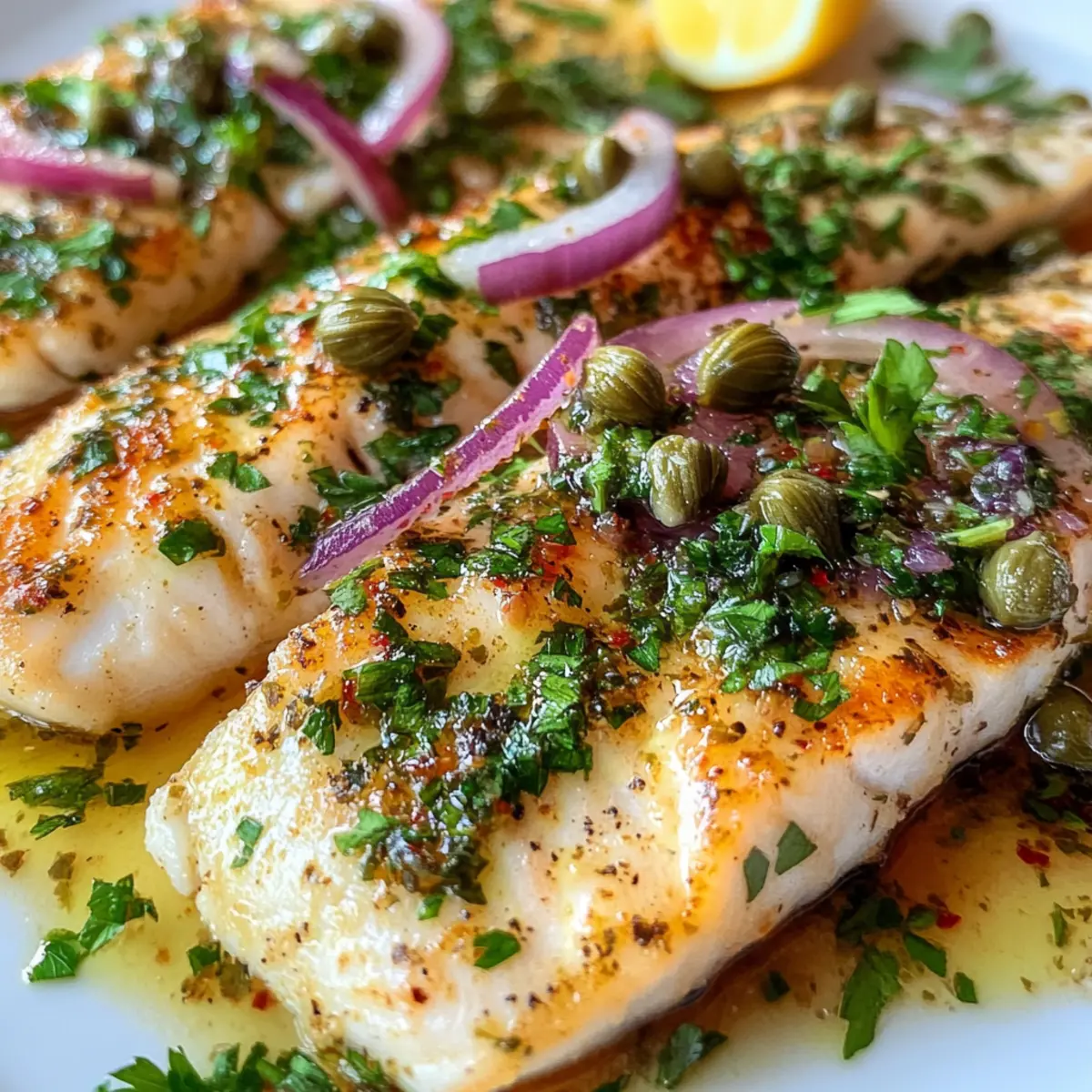 Grilled Fish with Caper and Red Onion Dressing Delight