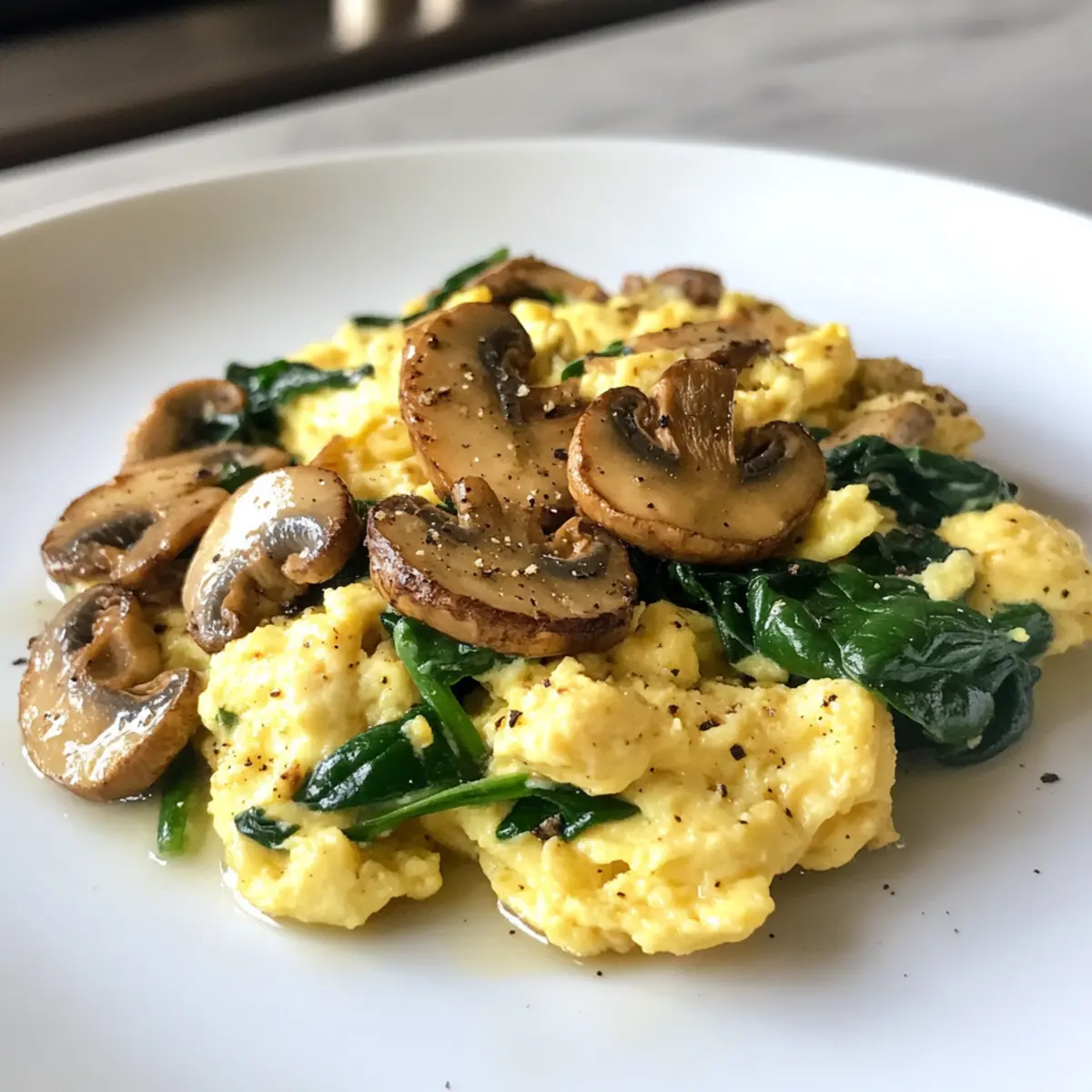 Delicious 10-Minute High-Protein Scrambled Eggs with Mushrooms & Spinach