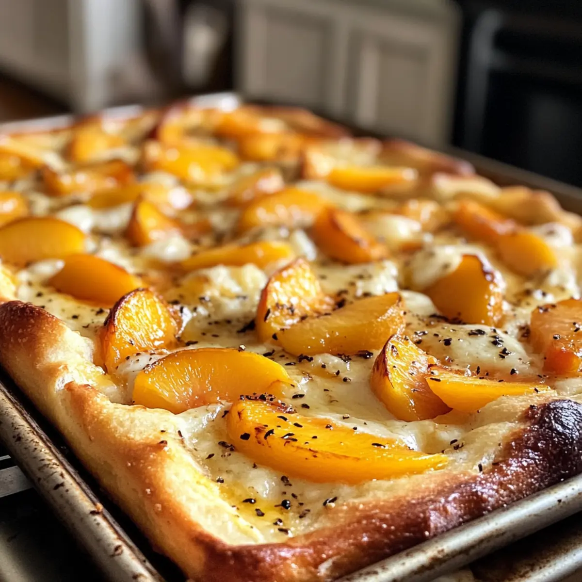 Crispy Peaches and Cream Sourdough Focaccia for Summer Bliss