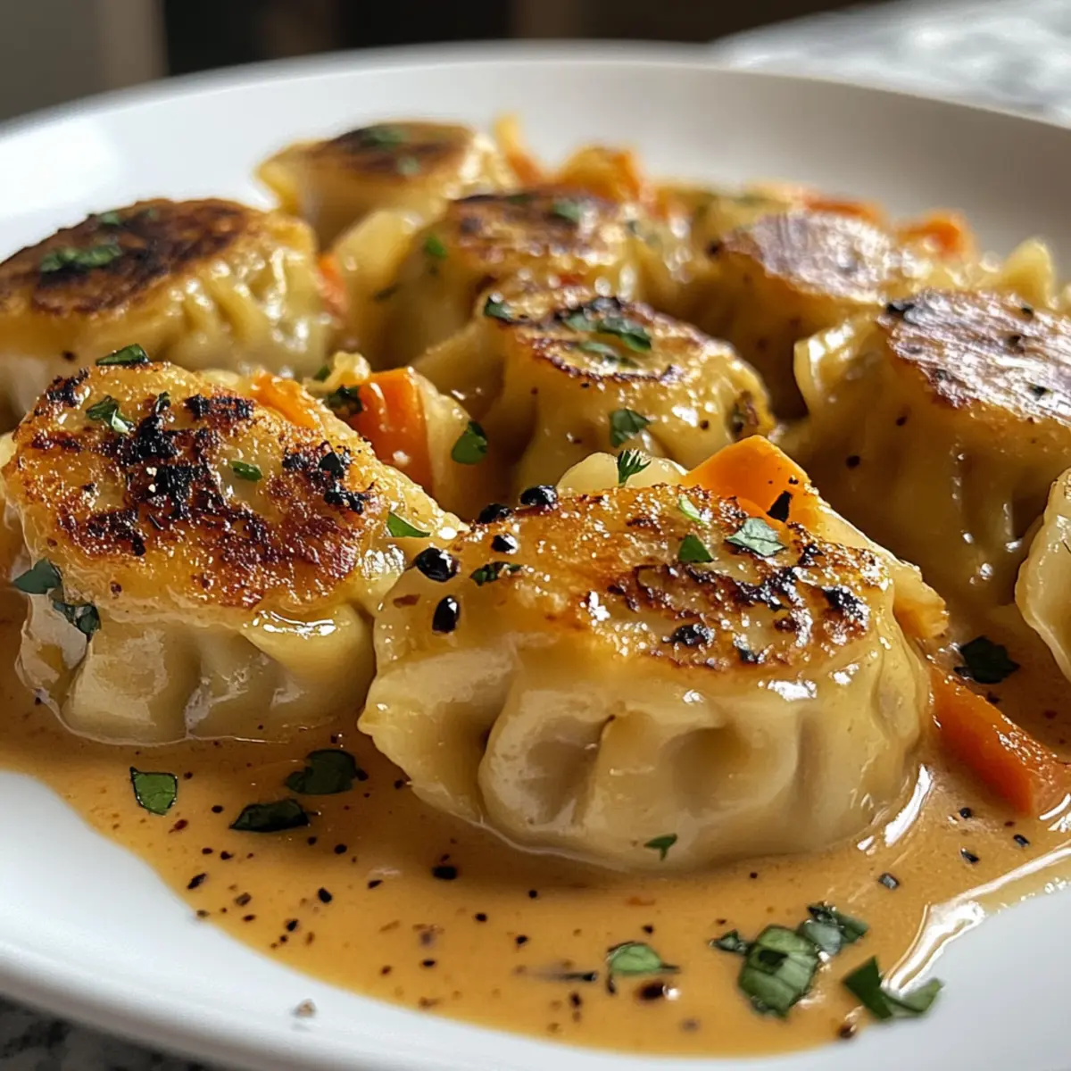 One Pan Baked Dumplings with Creamy Curry Sauce