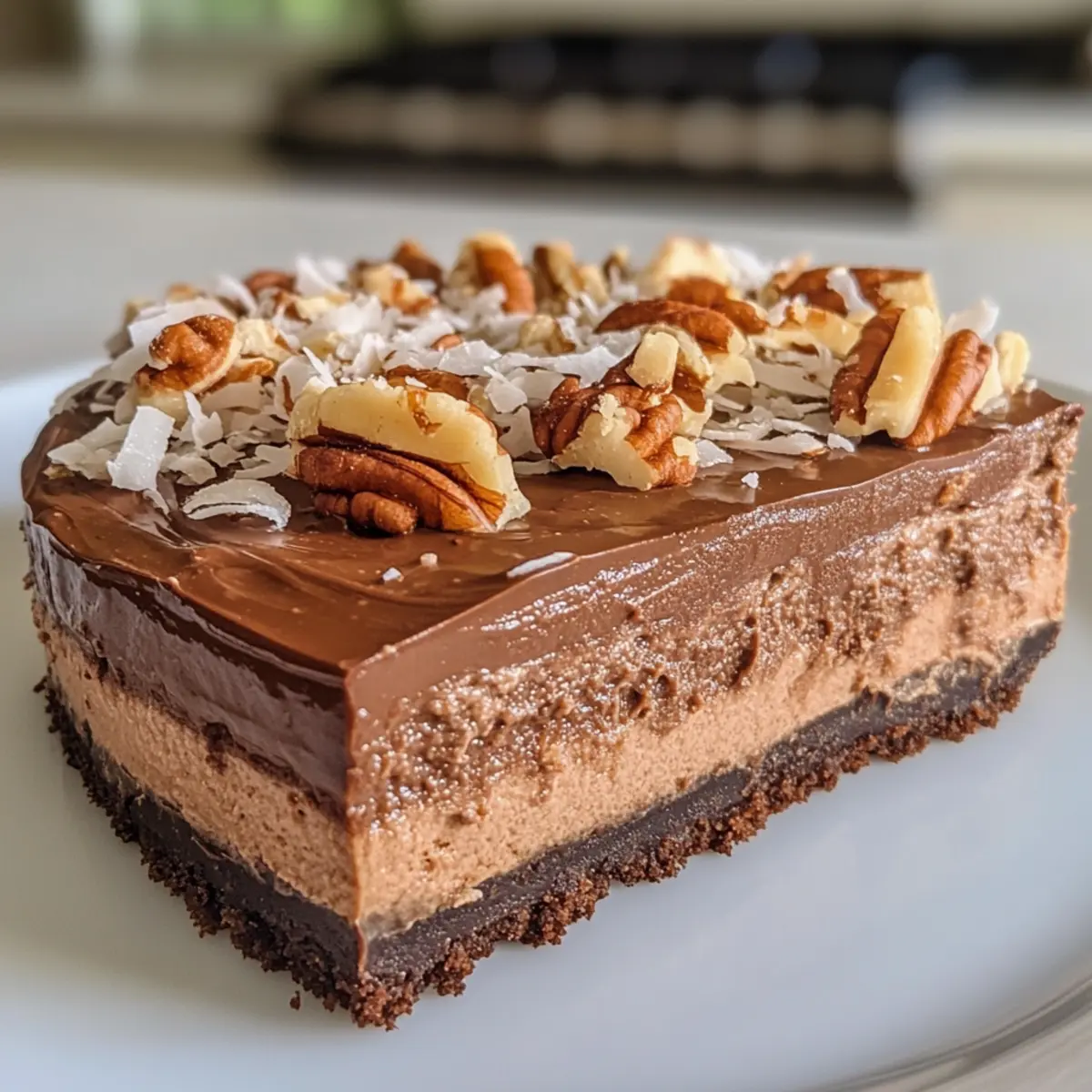 Irresistibly Creamy No Bake Vegan German Chocolate Cheesecake