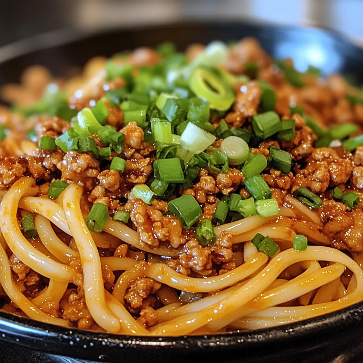 Sticky Spicy Garlicky Ground Chicken with Noodles in 25 Minutes